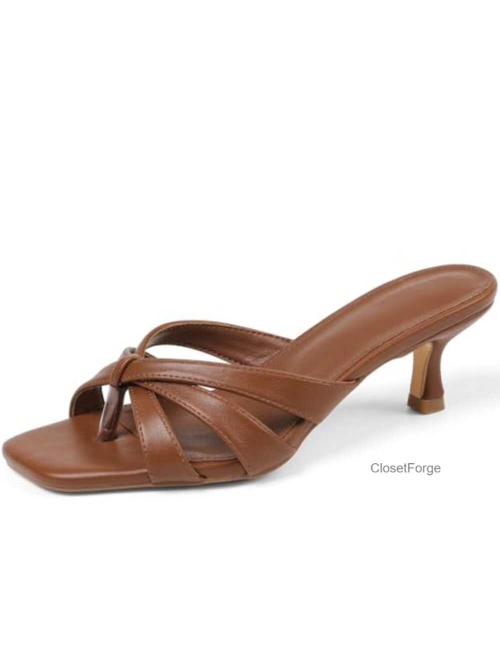 Kitten Heels Flip Flops Women Square Open Toe Memory Foam Slip On Sandals